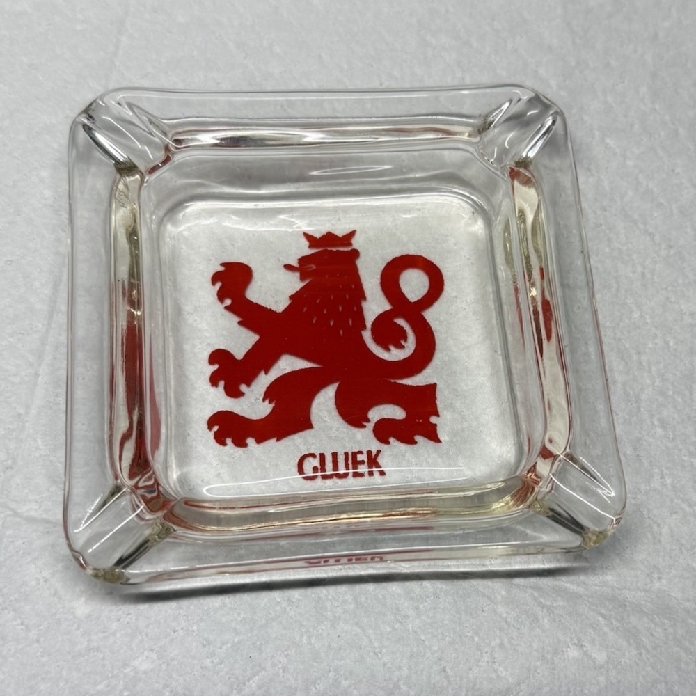 Vintage Gluek Beer Glass Ashtray Red Griffin Logo Tobacciana Minneapolis MN